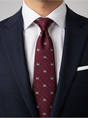 Aquascutum London Vtg 80s 90s 100% Silk Tie Burgundy Equestrian Polo Licensed